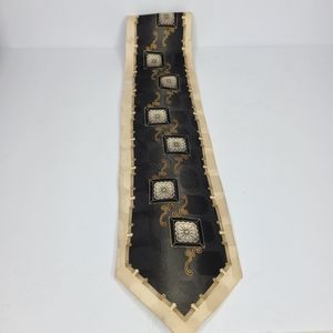 Ottimo Uomo Mens Silk Tie Italian‎ Vintage Cream Black Gray Roman Architecture